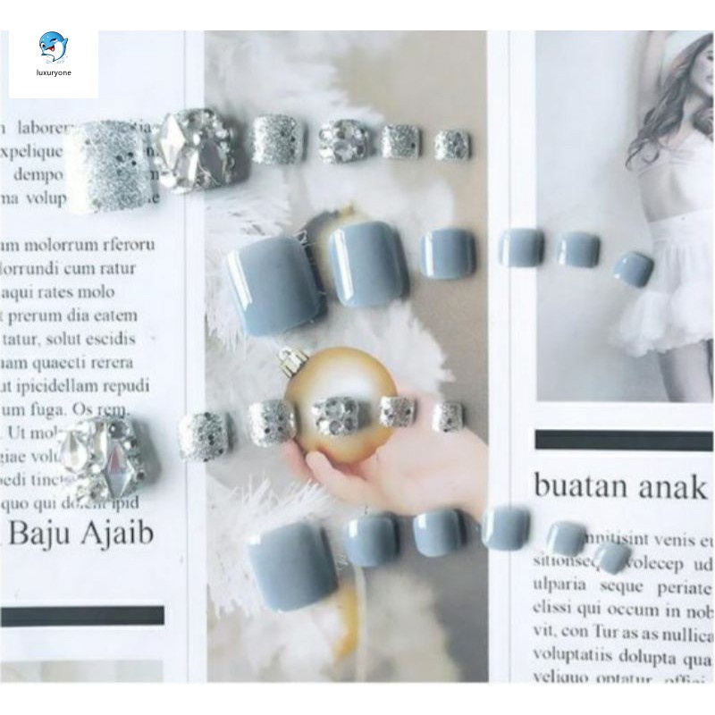 Set 24 móng chân giả phối đính đá nhiều phong cách lựa chọn