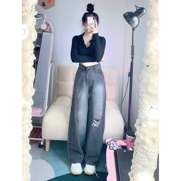 Quần Baggy jeans ống xuông phai màu 5235 Cao Cấp - J05T