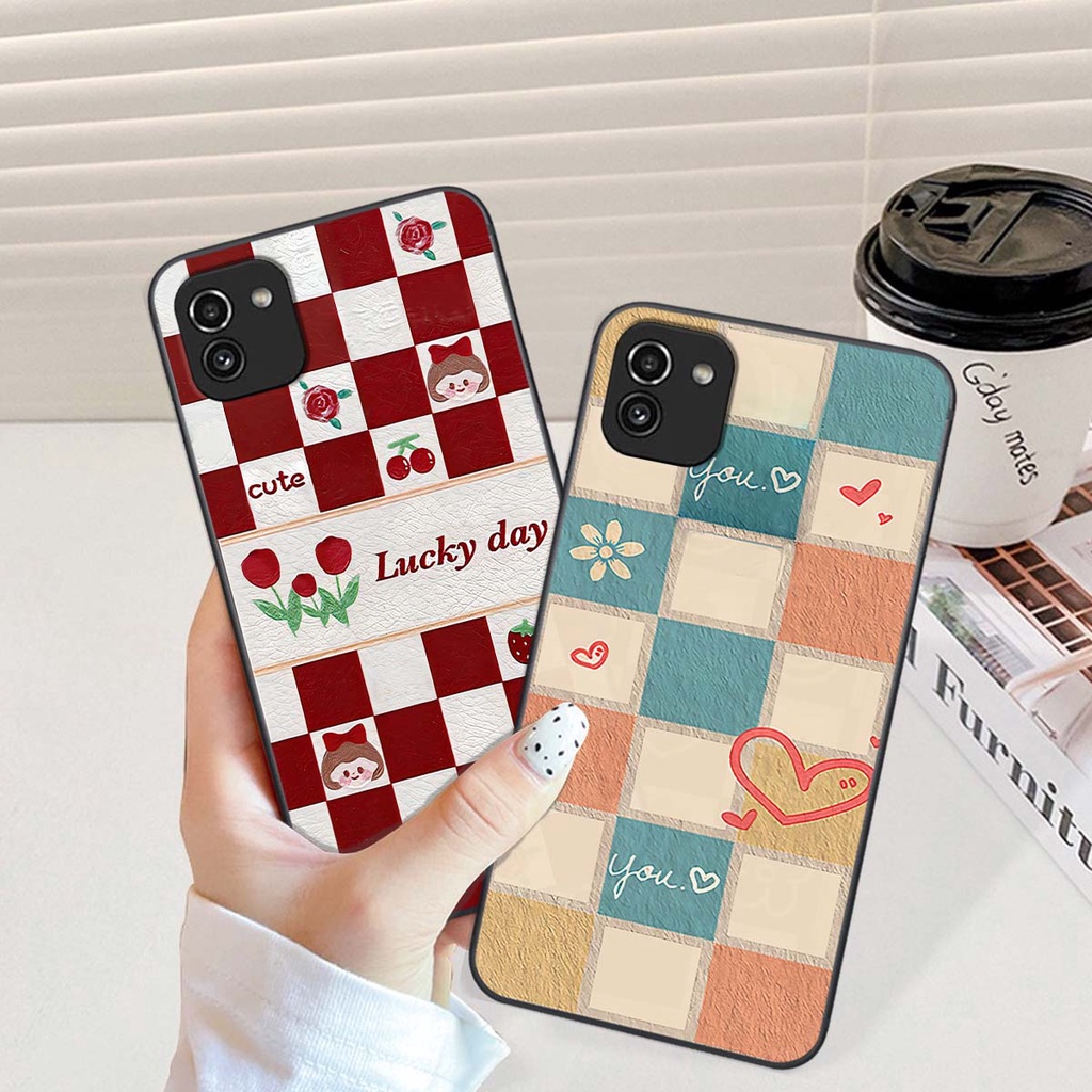 Ốp Samsung A03 caro trái tim cá tính, thời trang siêu đẹp, siêu phong cách