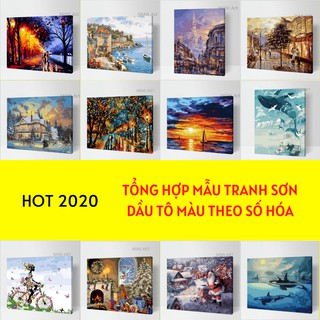Tranh Sơn Dầu Số Hóa Phong Cảnh Đẹp Tổng Hợp Mẫu Hot MiMi HHVD01 Tranh Tự Tô Màu Theo Số Có Khung Full Phụ Kiện