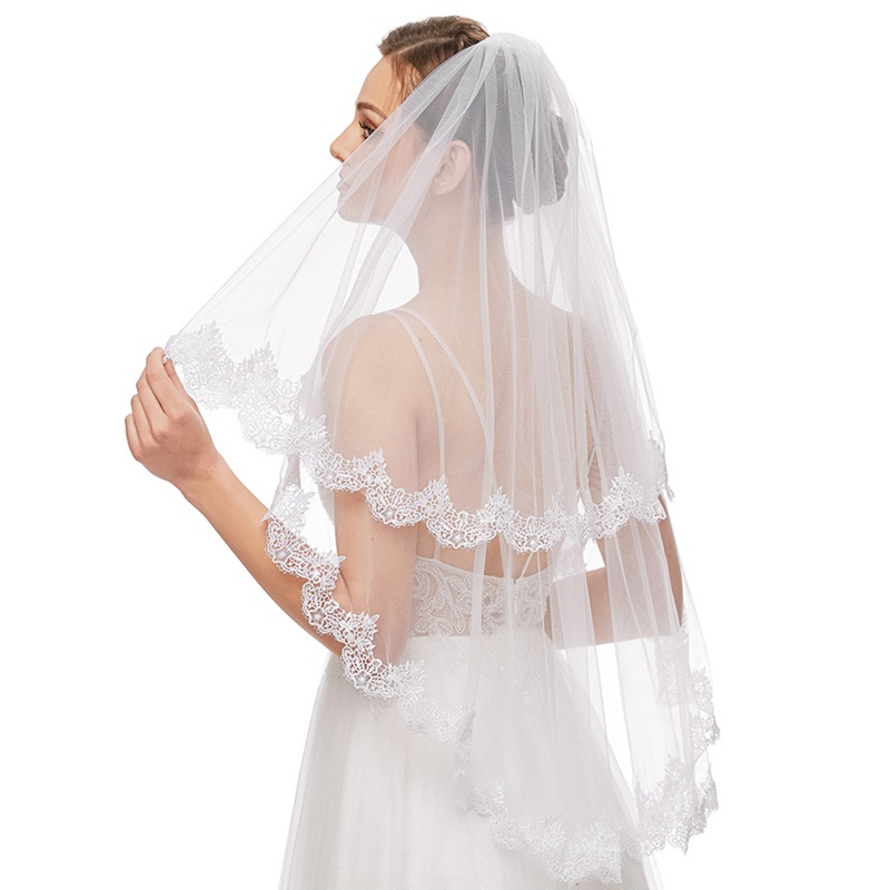 Mạng Che Mặt Phối Ren Kích Thước 60x80cm 23 62x31 49inch Cho Cô Dâu