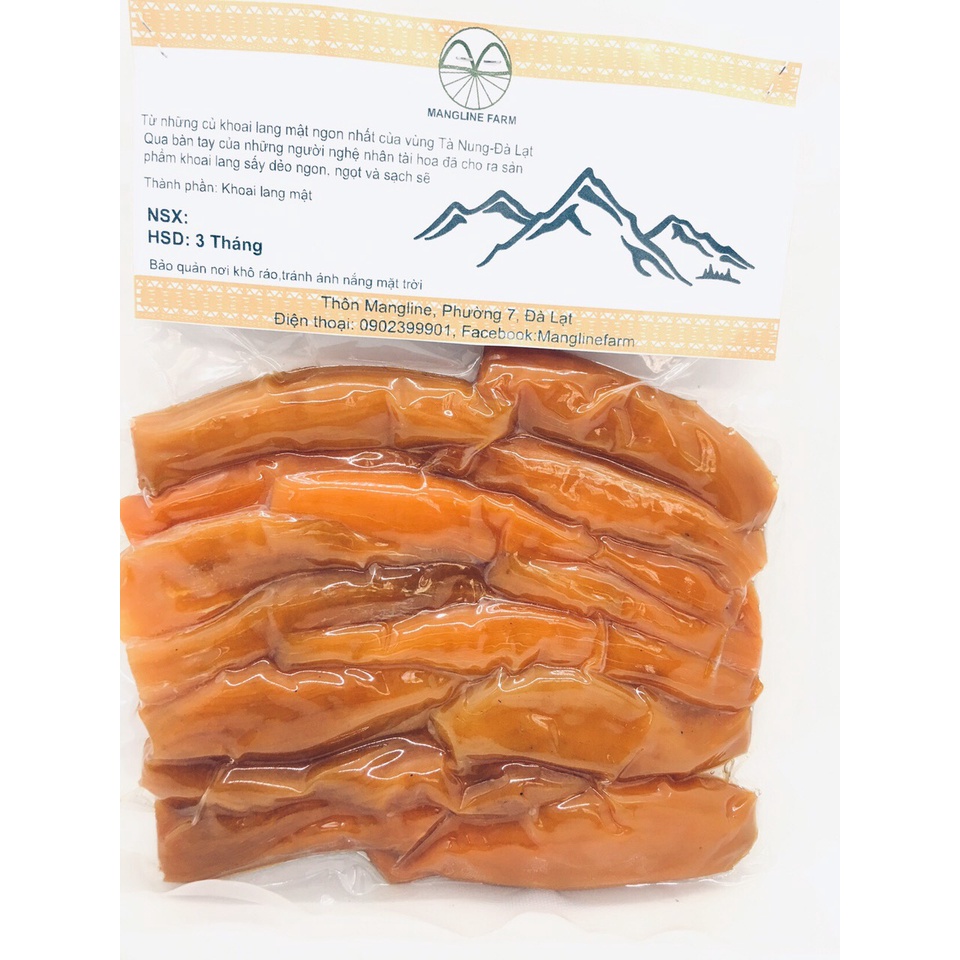 Bộ 2 gói khoai lang sấy dẻo nguyên củ không đường Mangline Farm 250g mềm dẻo thơm ngon ăn là ghiền