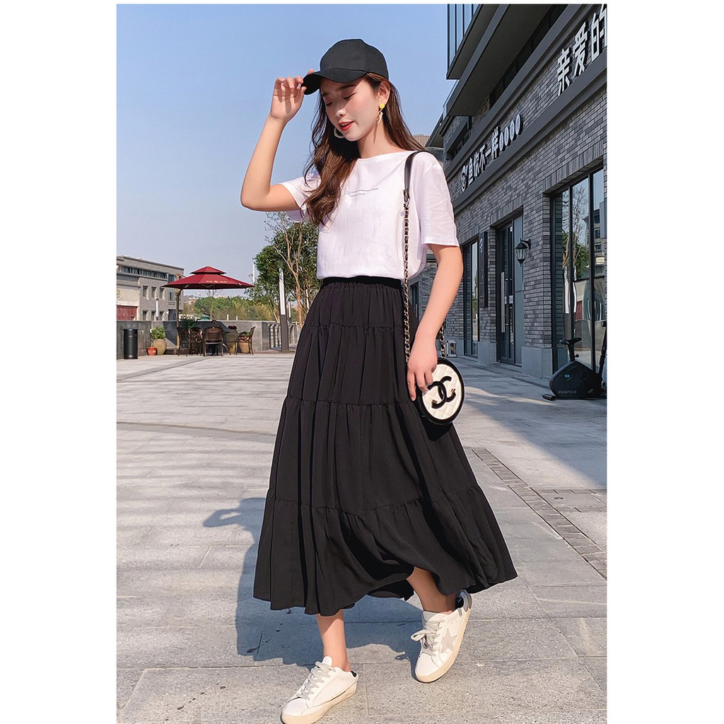 Chân váy dài tầng midi đen trắng JEESSE SKIRT | BigBuy360 - bigbuy360.vn