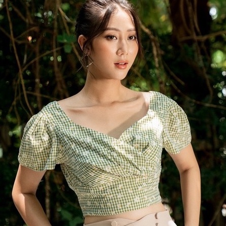 Áo croptop nữ HeraDG thiết kế cổ vạt chéo nữ tính, thắt nơ lưng quyến rũ SAKBB3097