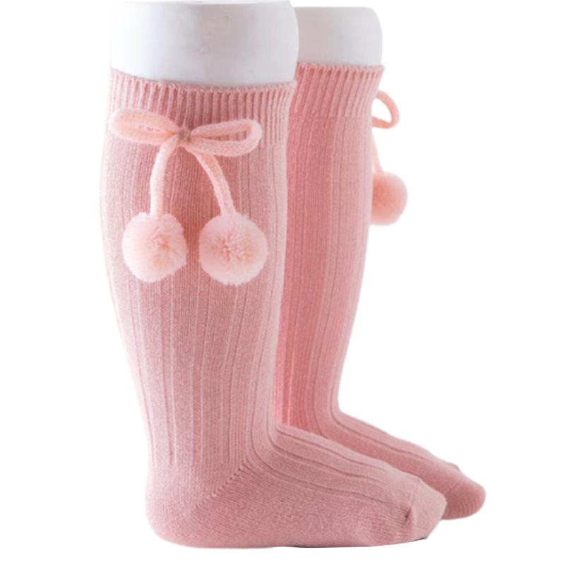 Vớ Cotton Dệt Kim Cao Qua Gối Màu Trơn Đính Nơ / Quả Cherry Dễ Thương Thời Trang Mùa Thu Cho Bé Gái Sơ Sinh