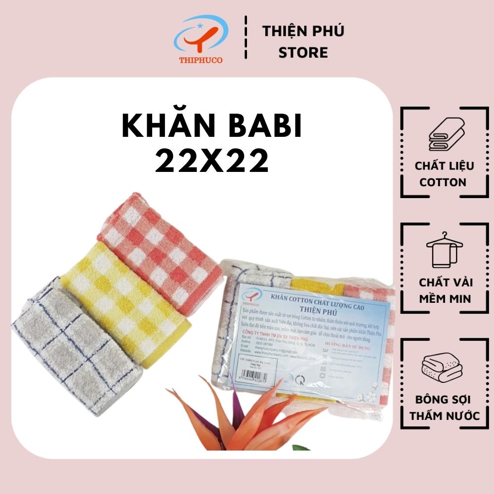 Khăn Tay Cotton Cao Câp Cho Bé Thiện Phú 25*25cm, Khăn Đa Năng BABI Bông Sợi Tự Nhiên Thấm Nước