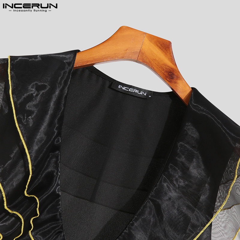 Áo ghi lê INCERUN không tay cổ chữ v phối bèo phong cách gothic dành cho nam