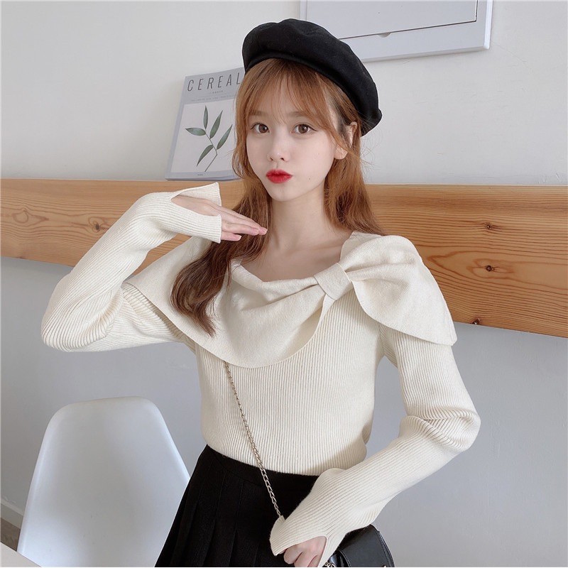 Áo len tăm cổ nơ điệu đà