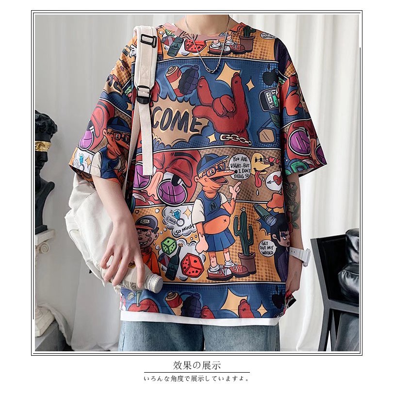 Áo Thun Tay Ngắn Dáng Rộng Họa Tiết Graffiti Thời Trang Mùa Hè Cho Các Cặp Đôi