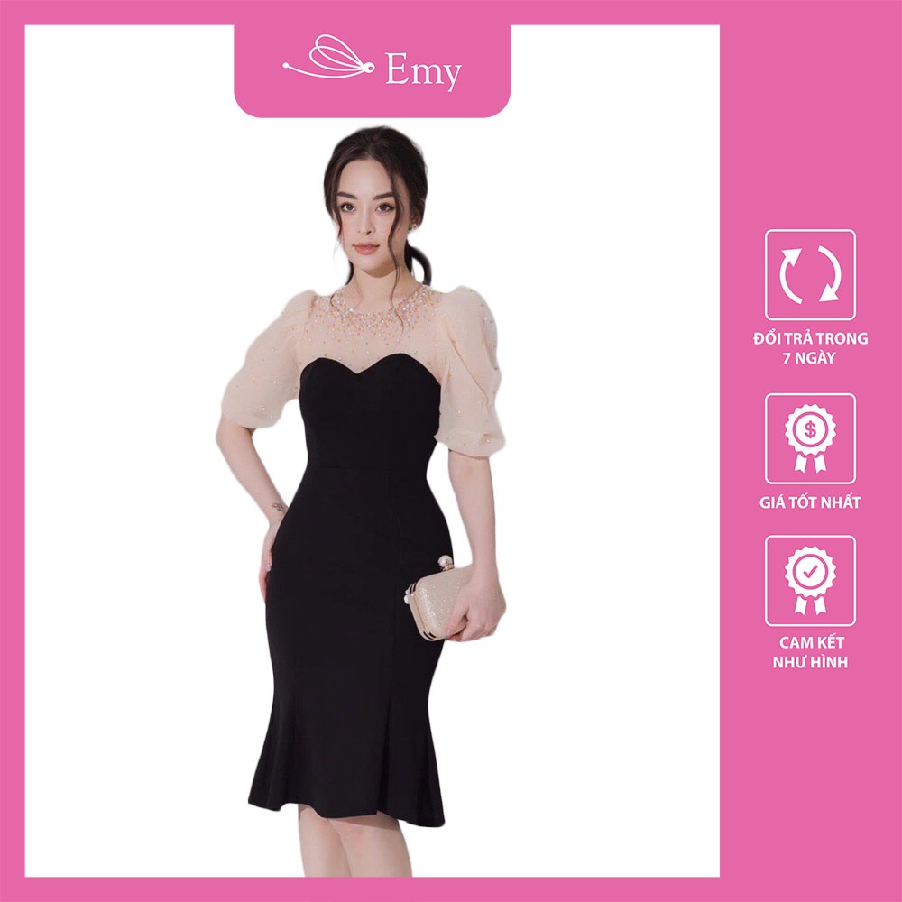 Đầm ôm body tay phồng sexy đính ngọc siêu sang Thời Trang Emy 75859