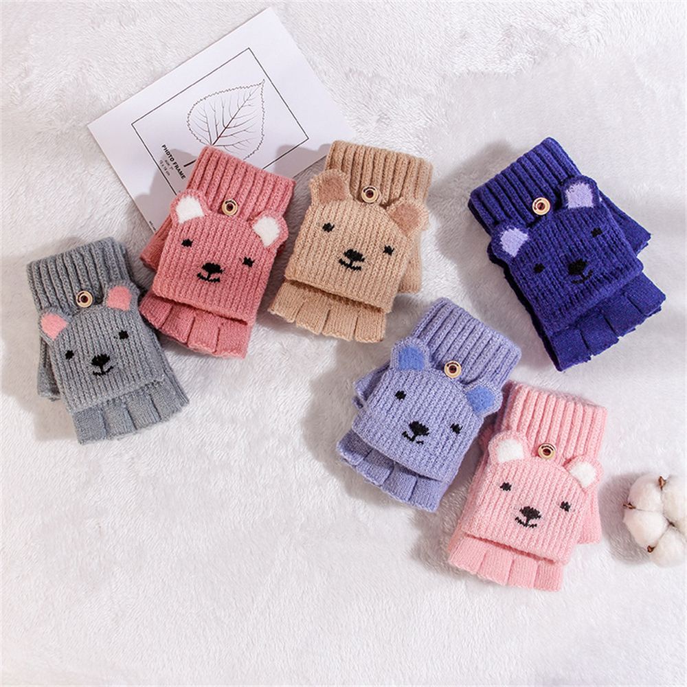 Găng Tay Len Hở Ngón Giữ Ấm Mùa Đông Nhiều Màu Dễ Thương Cho Bé