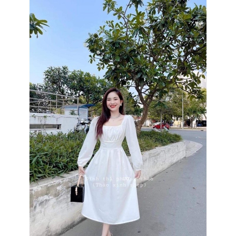 Đầm Nữ Tay Dài Dáng Xòe Dài Qua Gối Nữ Tính