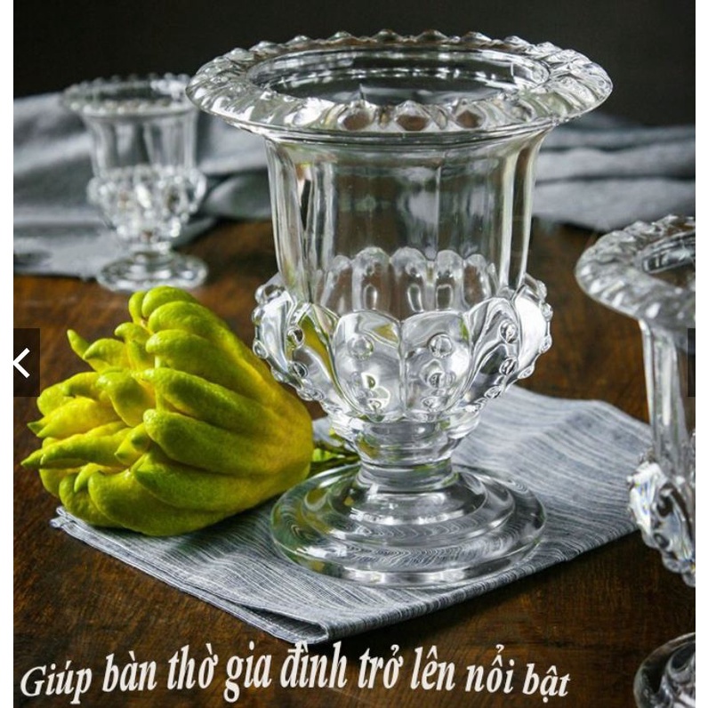 Lọ Ly Thuỷ Tinh Đựng Phật Thủ Cắm Hoa Nghệ Thuật Hoa Trang Trí Tiệc Cưới Cao Cấp Màu Vàng Trắng