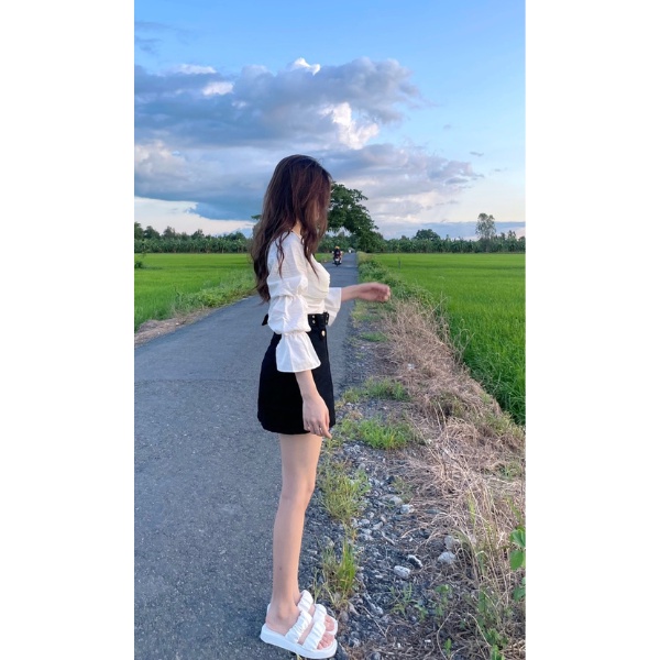 Áo kiểu tay dài dây chéo cổ yếm ,áo kiểu cột nơ trước ,áo bánh bèo babydoll,chất vãi ĐŨI MỀM siêu xinh PLA11