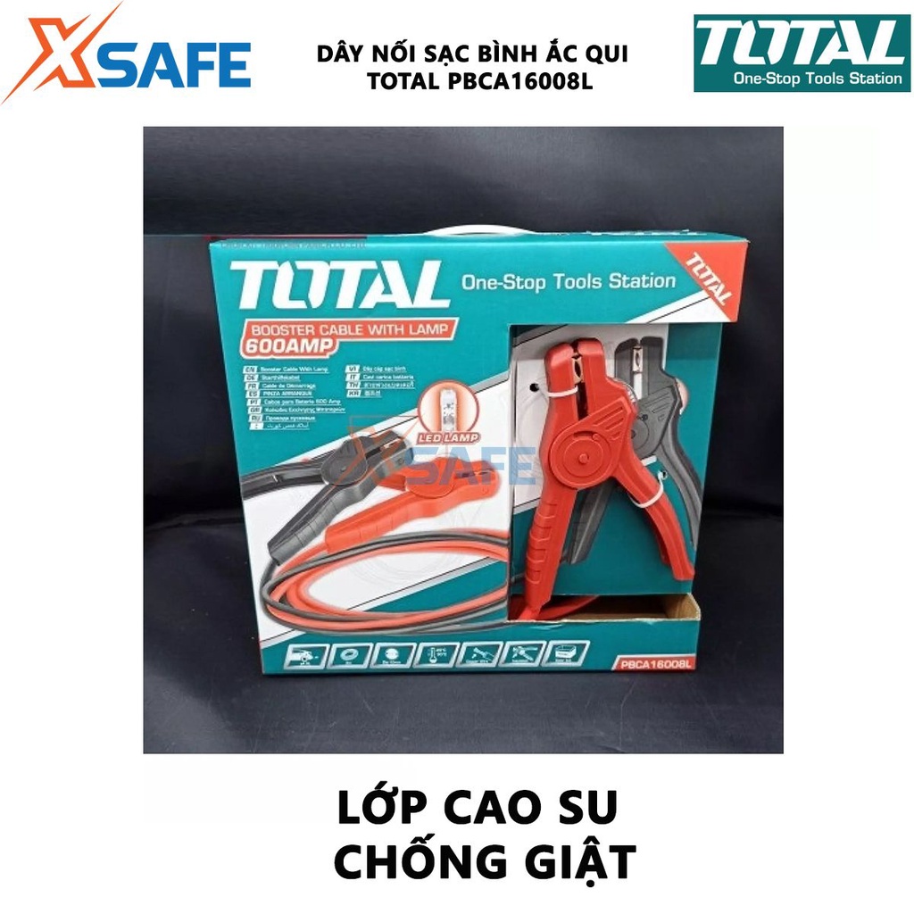 Dây cáp sạc bình ắc quy TOTAL PBCA16008L Dòng điện định mức 600AMP Kích thước kẹp 18x11cm - Chính hãng