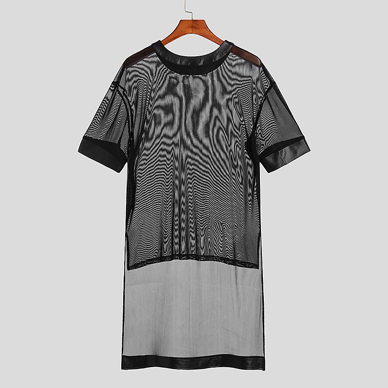 Áo Thun Nam Tay Dài Vải Da Xuyên Thấu Phong Cách Gothic