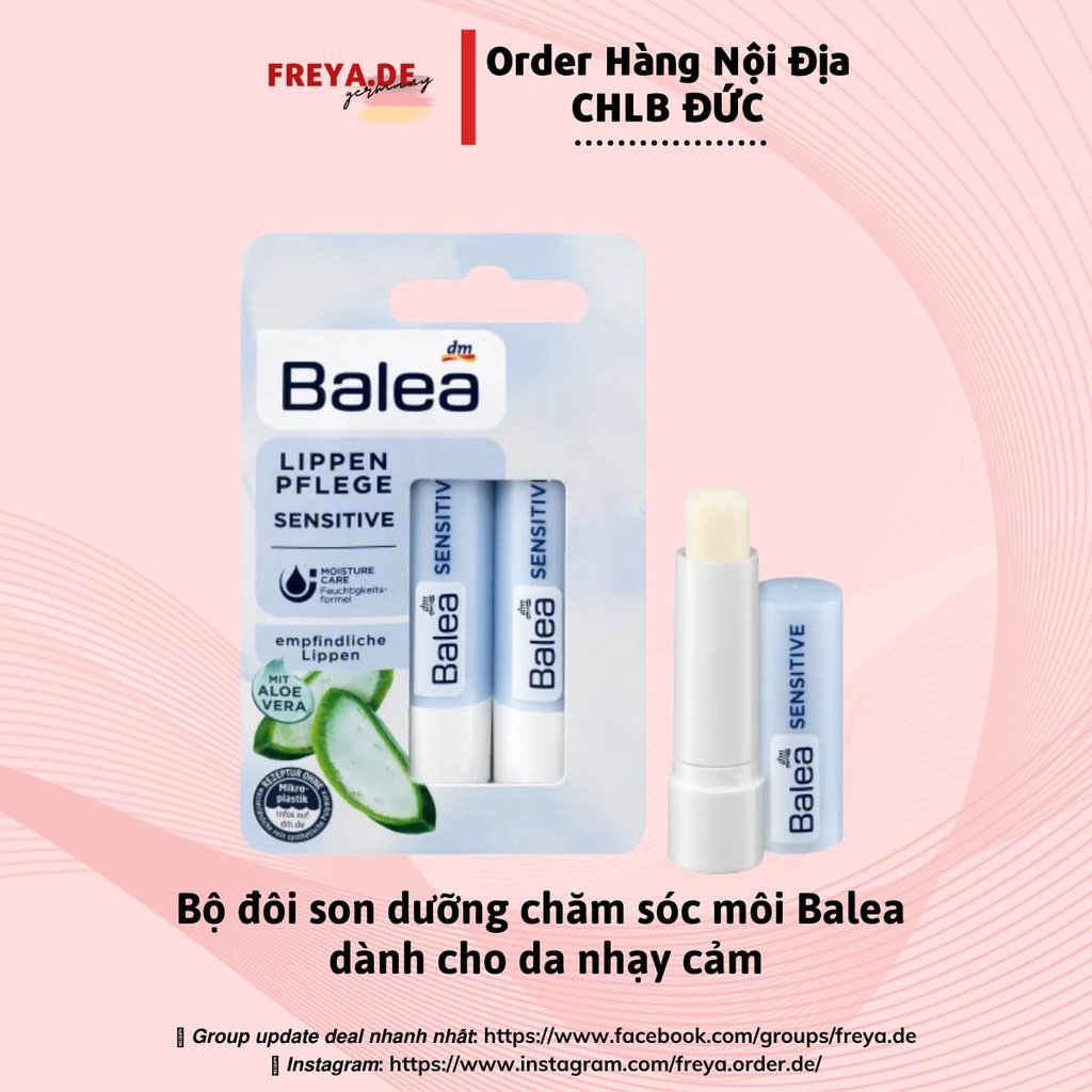 Bộ 2 thỏi son dưỡng môi đặc biệt cho da nhạy cảm Balea - Dưỡng ẩm chuyên sâu.