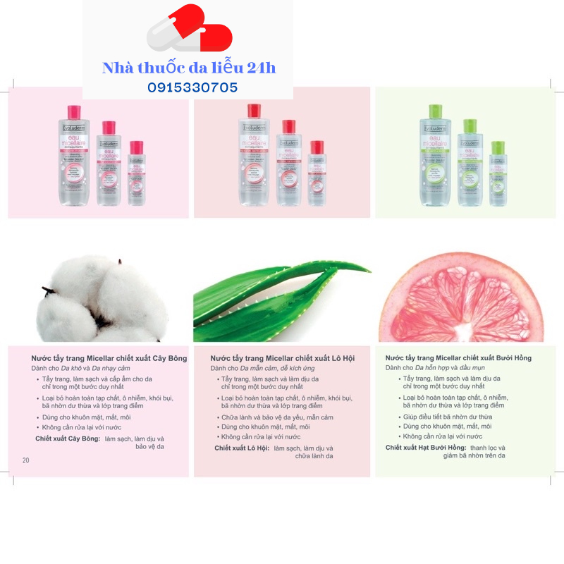[ HÀNG NHẬP KHẨU] Nước Tẩy Trang Evoluderm Micellar Cleansing Water 250ml - Nhà thuốc da liễu 24h Dalieu24h