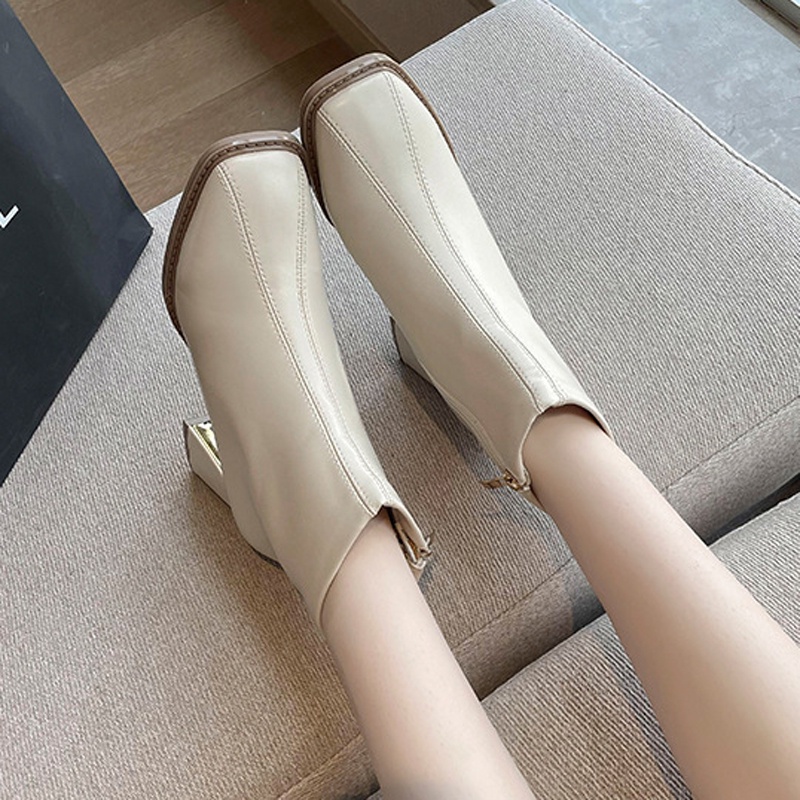 Giày bốt martin IELGY cao gót mũi vuông phối khóa kéo bên hông thời trang dành cho bạn gái