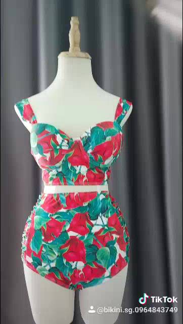 Đồ bơi áo tắm bikini 2 mảnh lưng cao kèm khăn von hoa màu sắc sặc sỡ áo mút dày độn nâng ngực đi biển đẹp | BigBuy360 - bigbuy360.vn