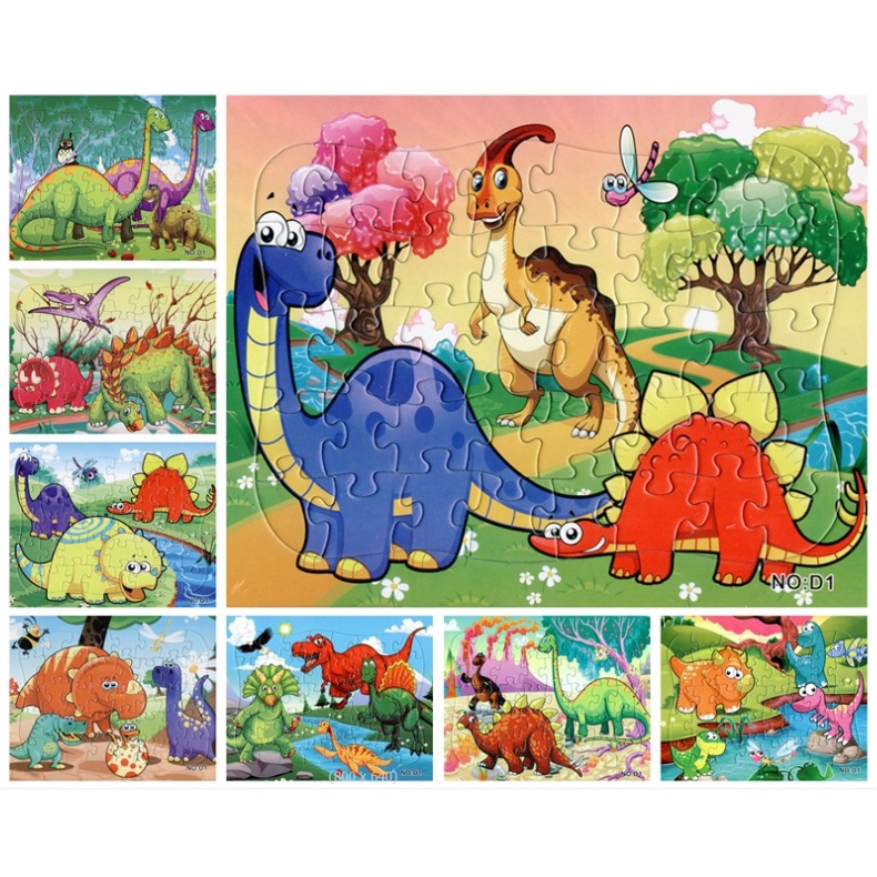 Bảng ghép hình 40 miếng bằng gỗ hình khủng long, chữ số, giao thông và động vật biển cho bé