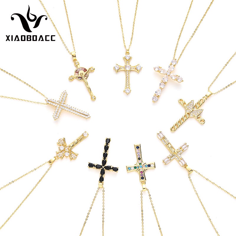 Vòng cổ XIAOBOACC inox dài 45cm+5cm mạ vàng phối mặt tùy chọn đính đá zircon chống dị ứng thời trang cho nữ