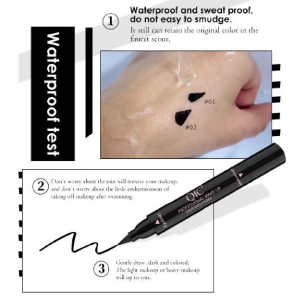 Kẻ mắt nội địa Trung 2 đầu QIC bền đẹp cực nét, Bút kẻ mắt nước lâu trôi QIC màu đen chuẩn mực mịn bám da