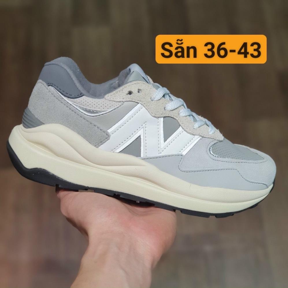 Giày Sneaker chữ N trắng giày chữ N nâu kem mẫu mới đế cao nam nữ ảnh thật GIÀY NB 5740 kem NB 57/40 XÁM TRẮNG NAM NỮ