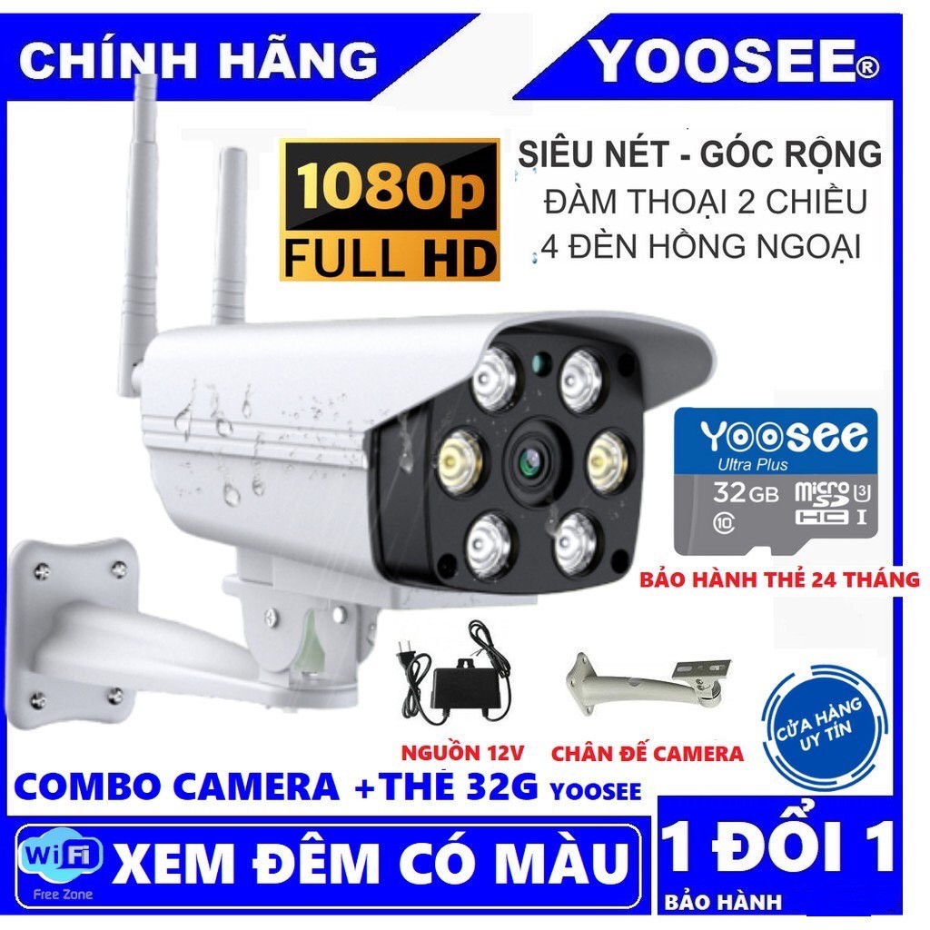 [Mã 267ELSALE hoàn 7% đơn 300K] Camera yoosee IP025 - HD1080 chống trộm, chống nước, quay có màu ban đêm+ Thẻ nhớ 32GB | BigBuy360 - bigbuy360.vn