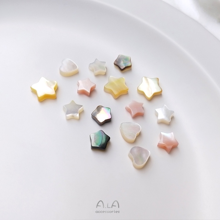 █diy゜14k●1 Mặt Dây Chuyền Hình Ngôi Sao Năm Cánh Vỏ Sò Trái Tim Đục Lỗ Đính Ngọc Trai Hồng diy