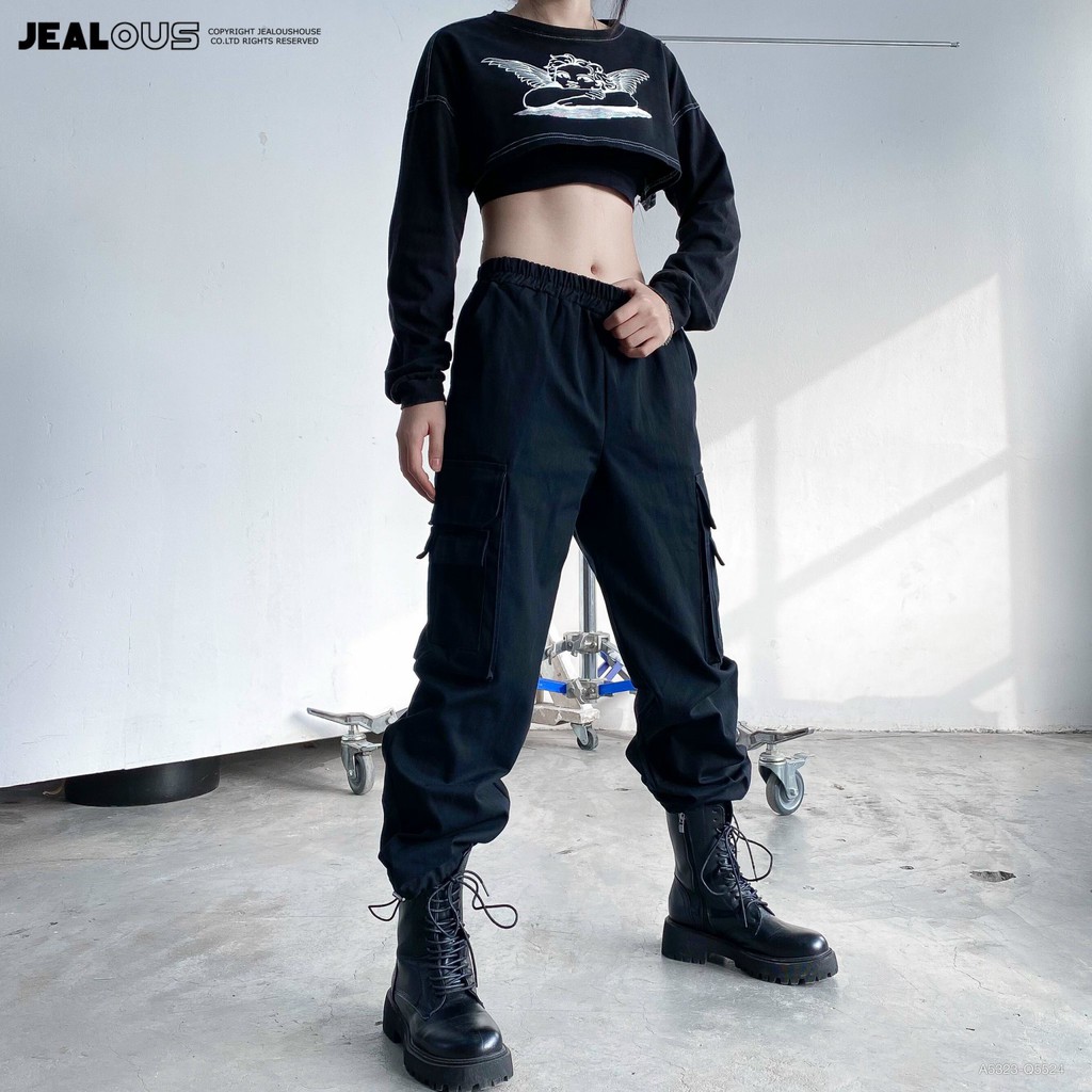 Quần jogger nữ, quần vải kaki 6 nắp túi hộp 5524