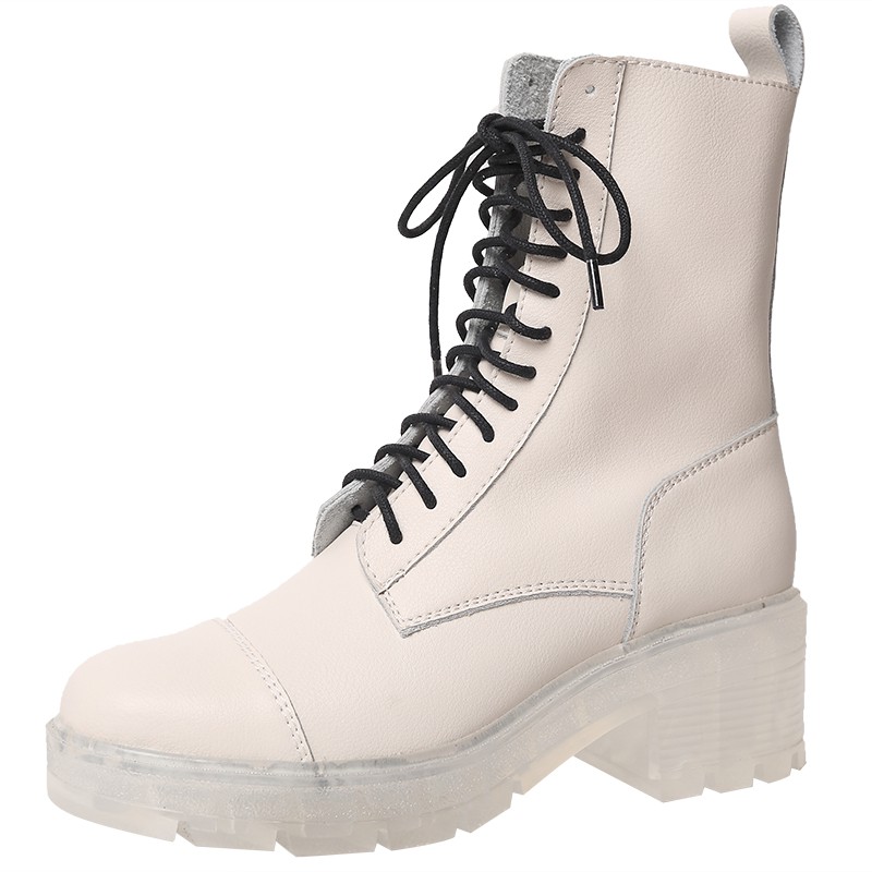 Boot da trắng đen cổ cao có khóa đế trong cao 6cm kiểu dáng Hàn Quốc  - Kèm ảnh thật