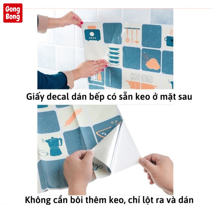 Decal dán bếp chống bám dầu mỡ, giấy dán bếp tráng nhôm cách nhiệt dễ dàng lau nhà chùi kích thước 75x45cm