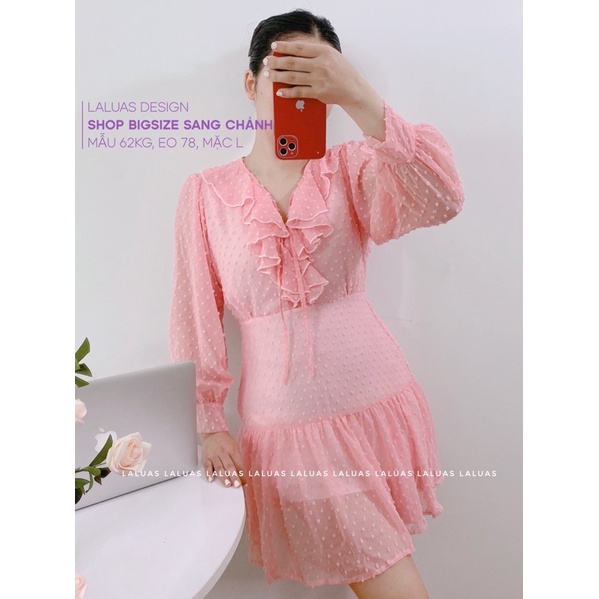 Đầm tiểu thư bigsize, váy tiểu thư voan thêu cao cấp Laluas