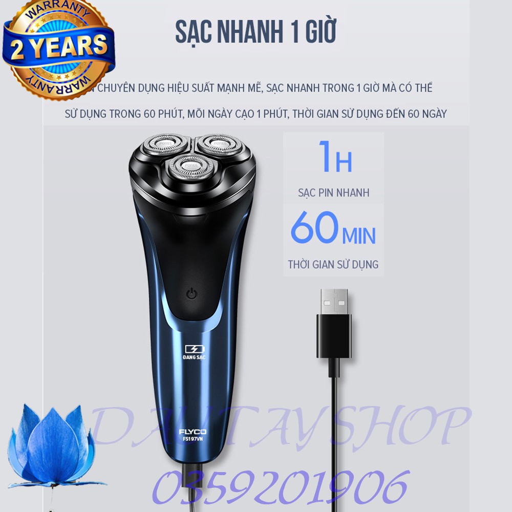 Máy Cạo Râu Đa Năng ✅ FreeShip ✅ Flyco 3 Lưỡi Kép Thân Máy Kháng Nước Sạc Nhanh 1 Giờ FS197VN