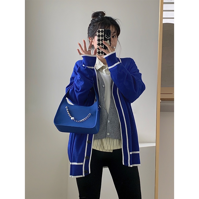 IELGY Túi Đeo Vai Đính Hạt Màu Xanh Dương Thời Trang Cho Nữ