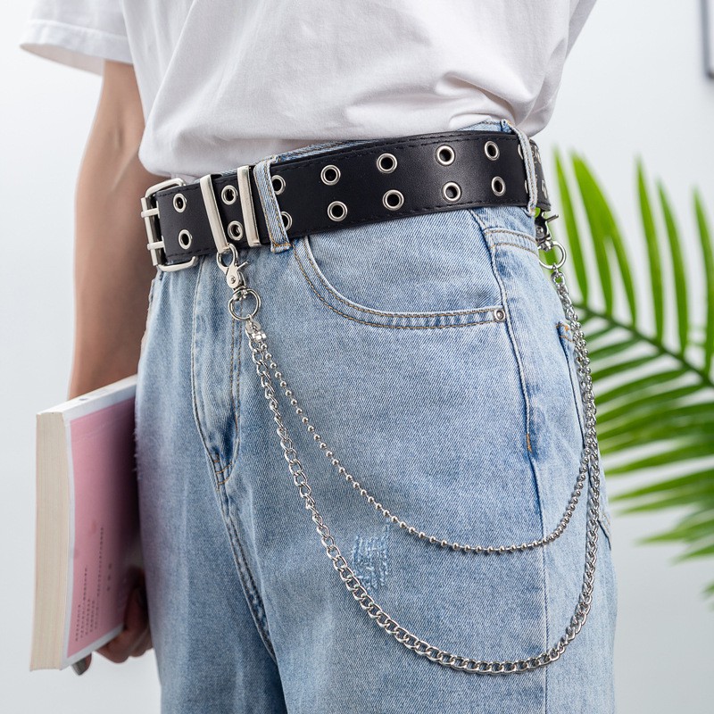 Thắt lưng xích 2 hàng lỗ kèm chain đôi