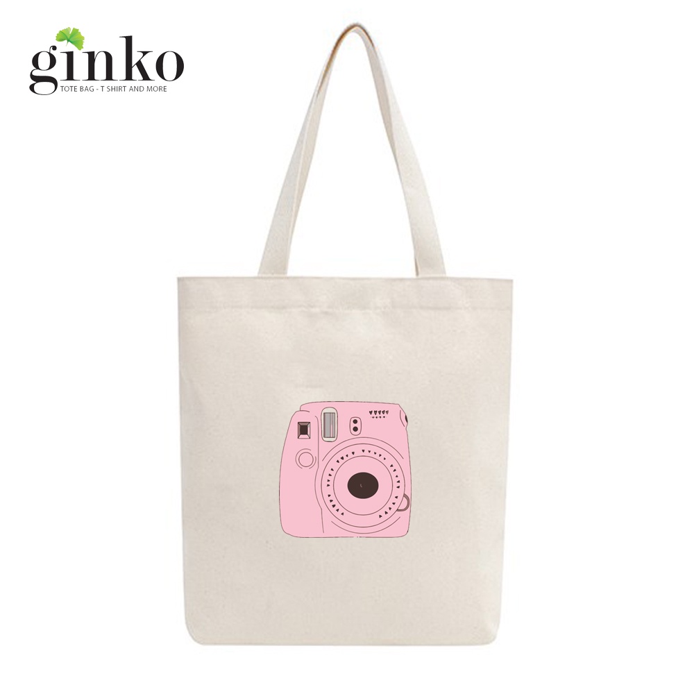 [Mã BMBAU50 giảm 7% đơn 150K] Túi Vải Tote GINKO Kiểu Basic Dây Kéo In Hình Máy Ảnh Instax Fuji