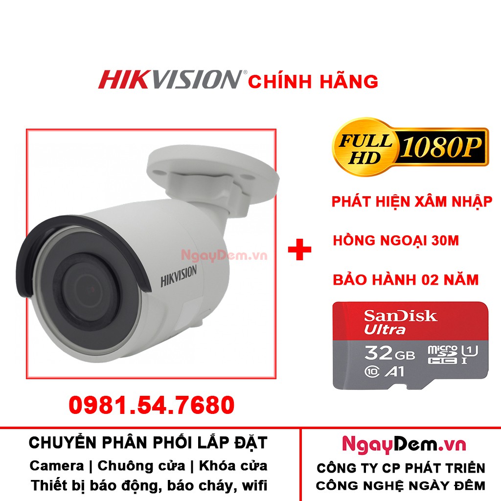 Camera IP Thân Trụ Hồng NGoại Hikvision 2MP DS-2CD2023G0-I FULL HD 1080P  - Chính Hãng BH-24 tháng