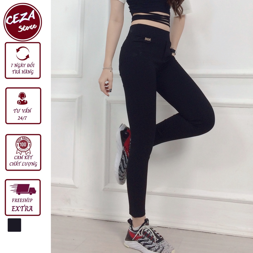 Quần legging nữ,quần thun nữ dáng dài đính logo vải umi hàn cao cấp, co dãn 4 chiều big size đến 105kg - Ceza