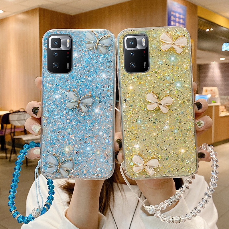 Ốp Điện Thoại Silicon Có Dây Đeo Lấp Lánh Sang Trọng Cho Xiaomi Mi 11T Lite 10T Pro Poco M4 M3 X3 Pro NFC X3 GT F3