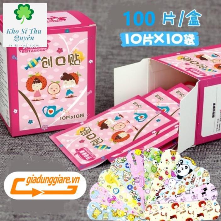 Băng y tế cá nhân Cute (Hộp 100 miếng) Băng Gâu dán vết thương chống nước và tiệt trùng , Băng keo hình thú dễ thương