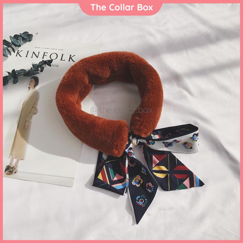 Khăn lông quấn cổ/ Khăn lông phối thấy nơ họa tiết xinh xắn - Mã CL001