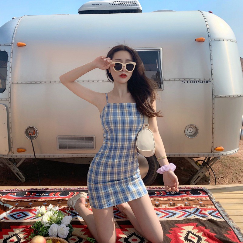 Váy Dây Kẻ Ô Style Retro