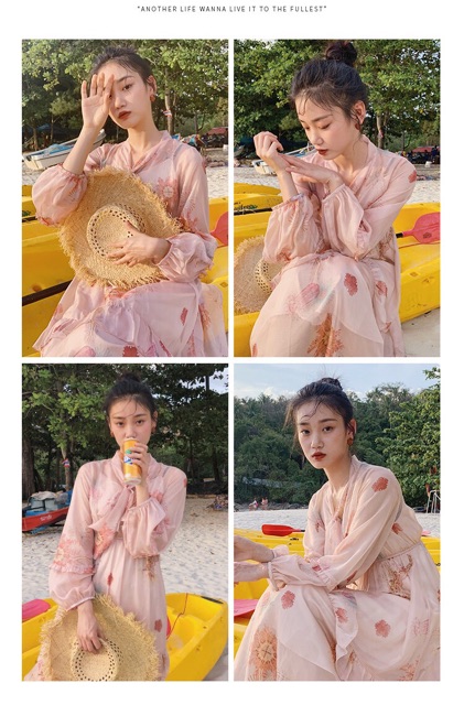 [HÀNG ORDER] Đầm maxi hoa tầng tay bồng nơ cổ vintage(Có ảnh thật) | BigBuy360 - bigbuy360.vn