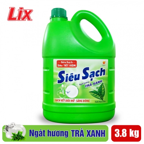 Nước Rửa Chén Lix Siêu Sạch Hương Trà Xanh 3,6 Kg- Sạch Bóng Vết Dầu Mỡ