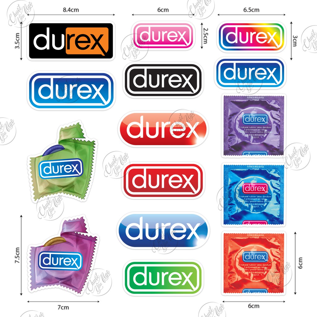 Combo 15 sticker hình dán decal logo Durex chất liệu chống nước trang trí xe, điện thoại, laptop,...