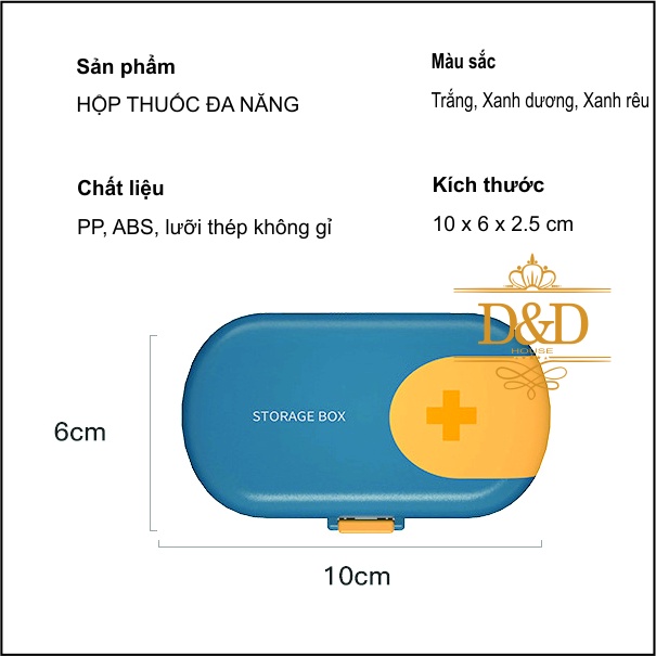 Hộp đựng thuốc 4 ngăn tích hợp dao cắt thuốc tiện lợi