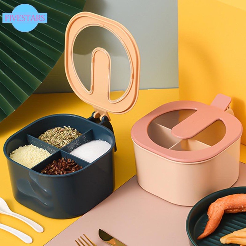 Hộp nhựa đựng gia vị 4 ngăn kèm thìa hàng nội địa Trung cao cấp QHMC