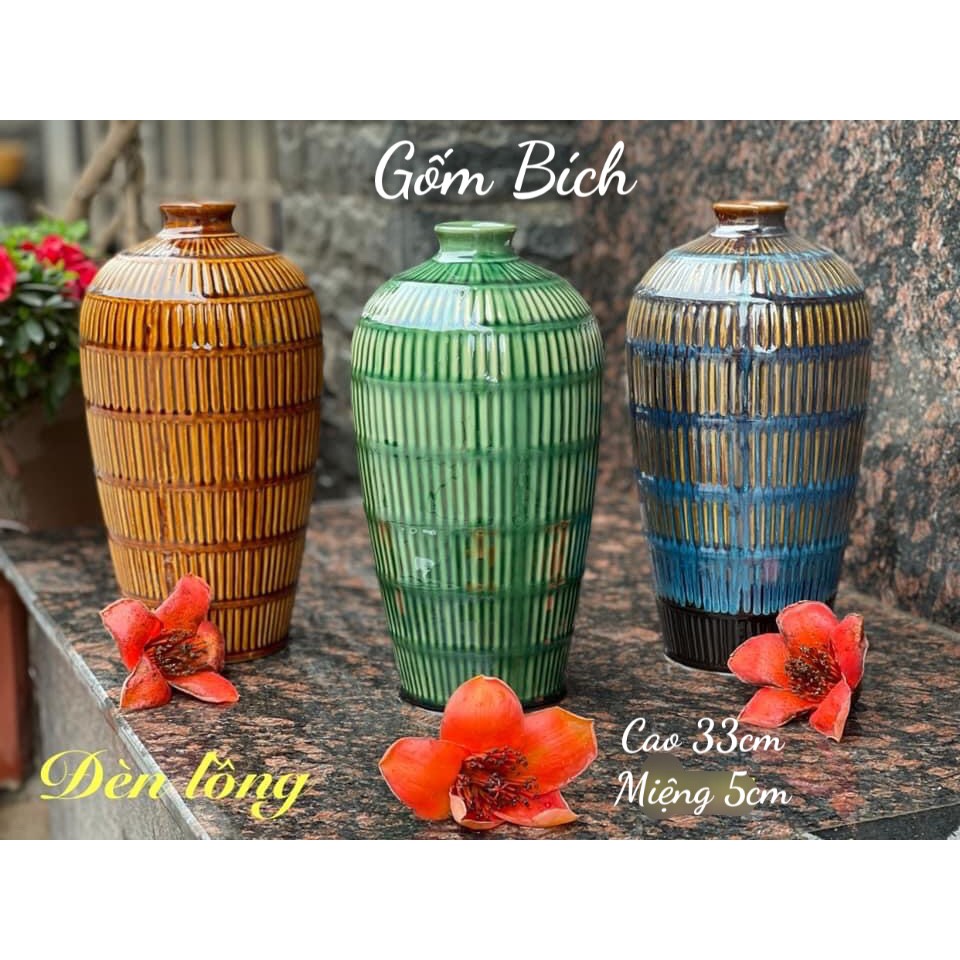 Bình Hoa Lọ Hoa Dáng Đèn Lồng Cổ Nhỏ Cắm Tuyết Mai Đẹp - Gốm Sứ Bát Tràng - Lọ Hoa Decor